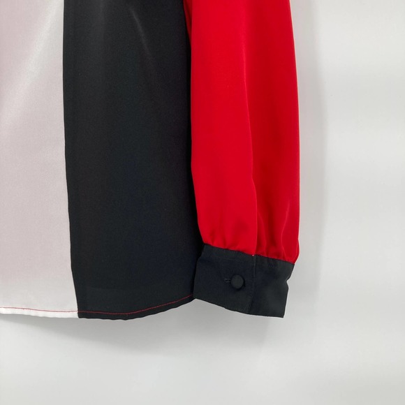 Vintage 80s 90s Red and Black Color Block Long Sleeve Collared Blouse - Picture 6 of 7